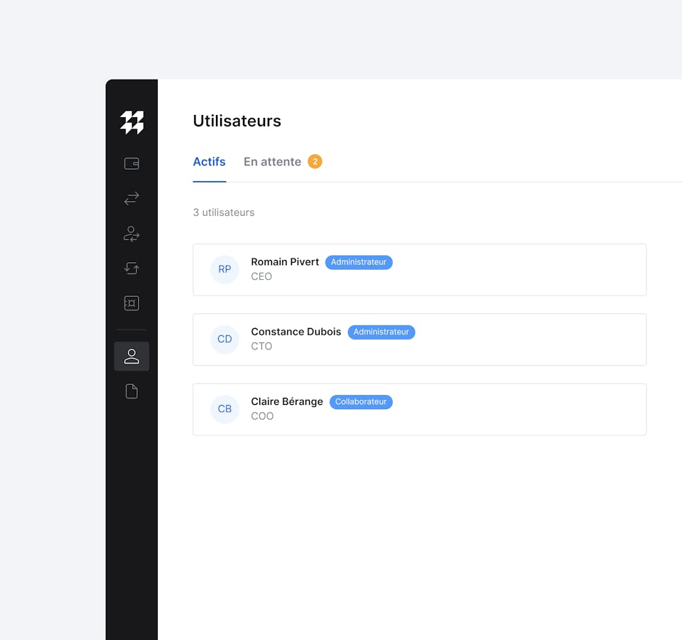 Interface de gestion des comptes utilisateurs.